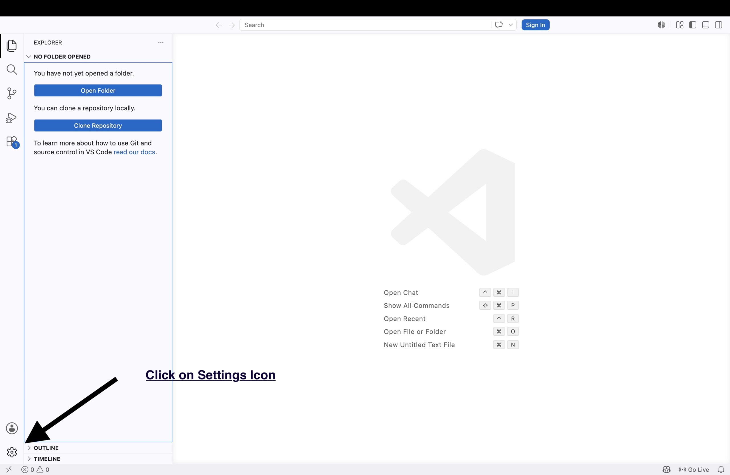 Open settings icon in Visual Studio Code