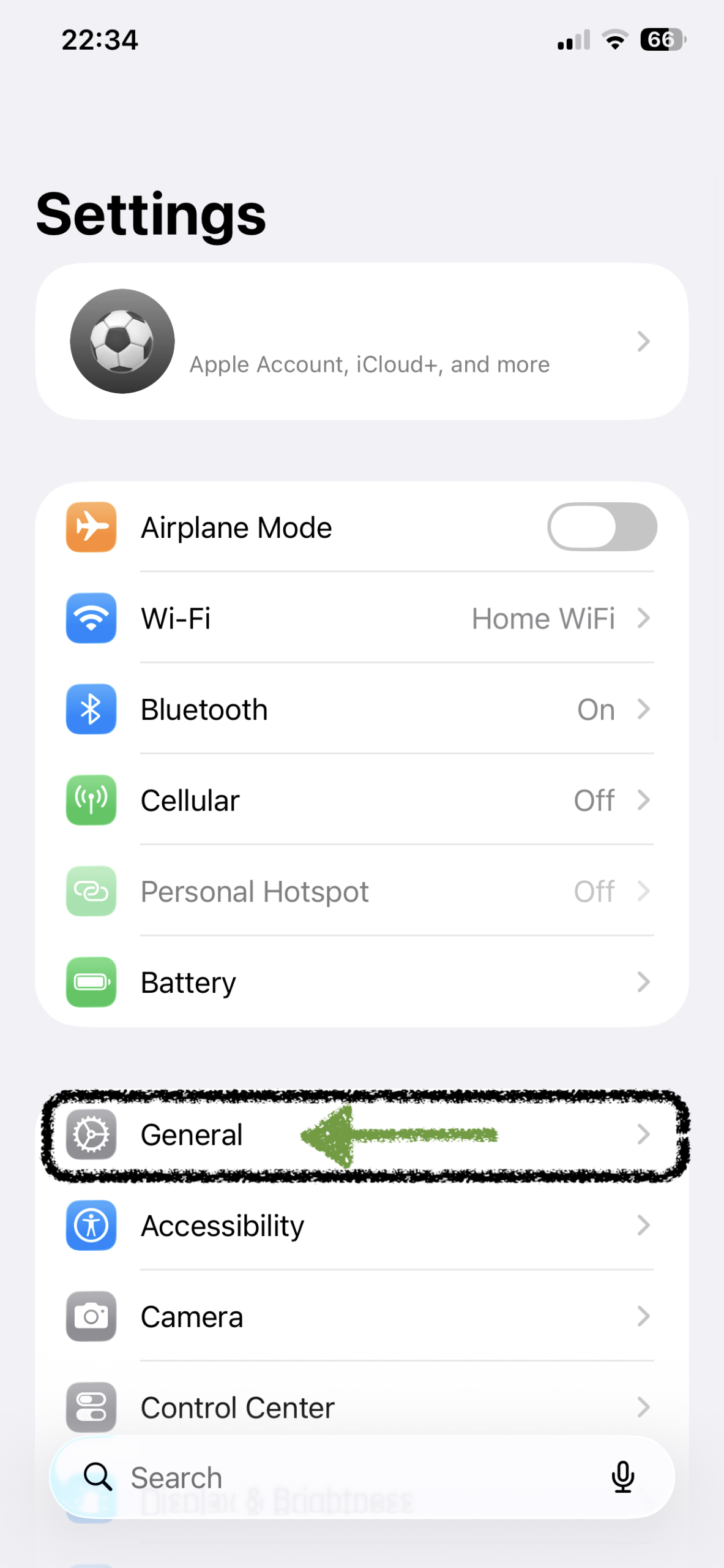Tap General in iPhone Settings to access Software Update